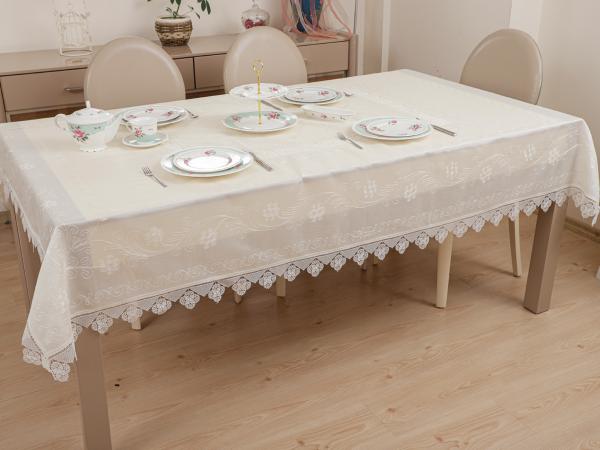 Çeyizlik İpek Dokuma İğne Oyalı Masa Örtüsü 160 cm X 220 cm %100 İpek