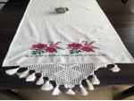 Kanaviçe Runner- Buzdolabı Örtüsü Bordo %100 Pamuk