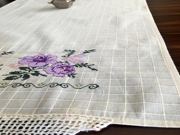 Kanaviçe Runner- Buzdolabı Örtüsü Mor %100 Pamuk