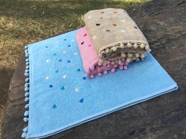 Renkli Kalpli Ponpon El Havlusu 3 lü Set 